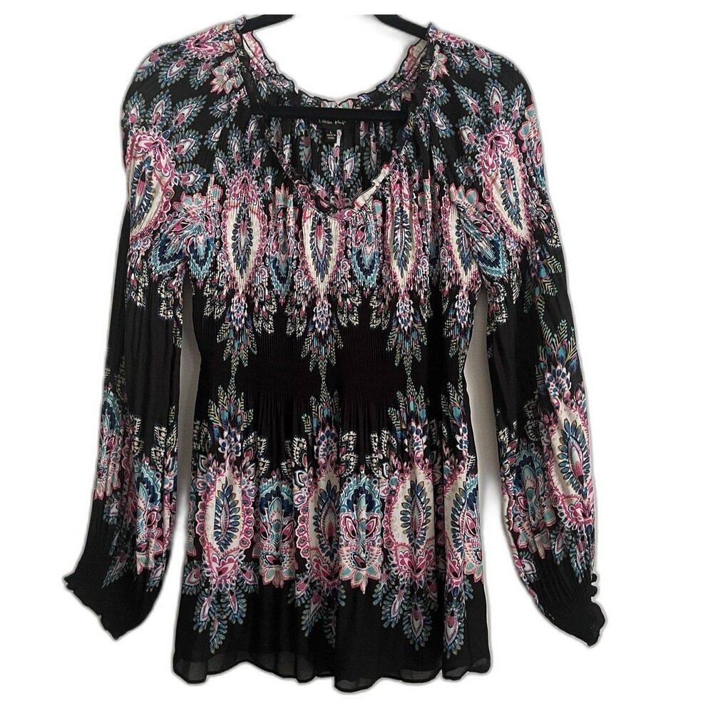 Melissa Paige L Blouse Semi sheer Pleated Colorful Whimsigoth Cottagecore